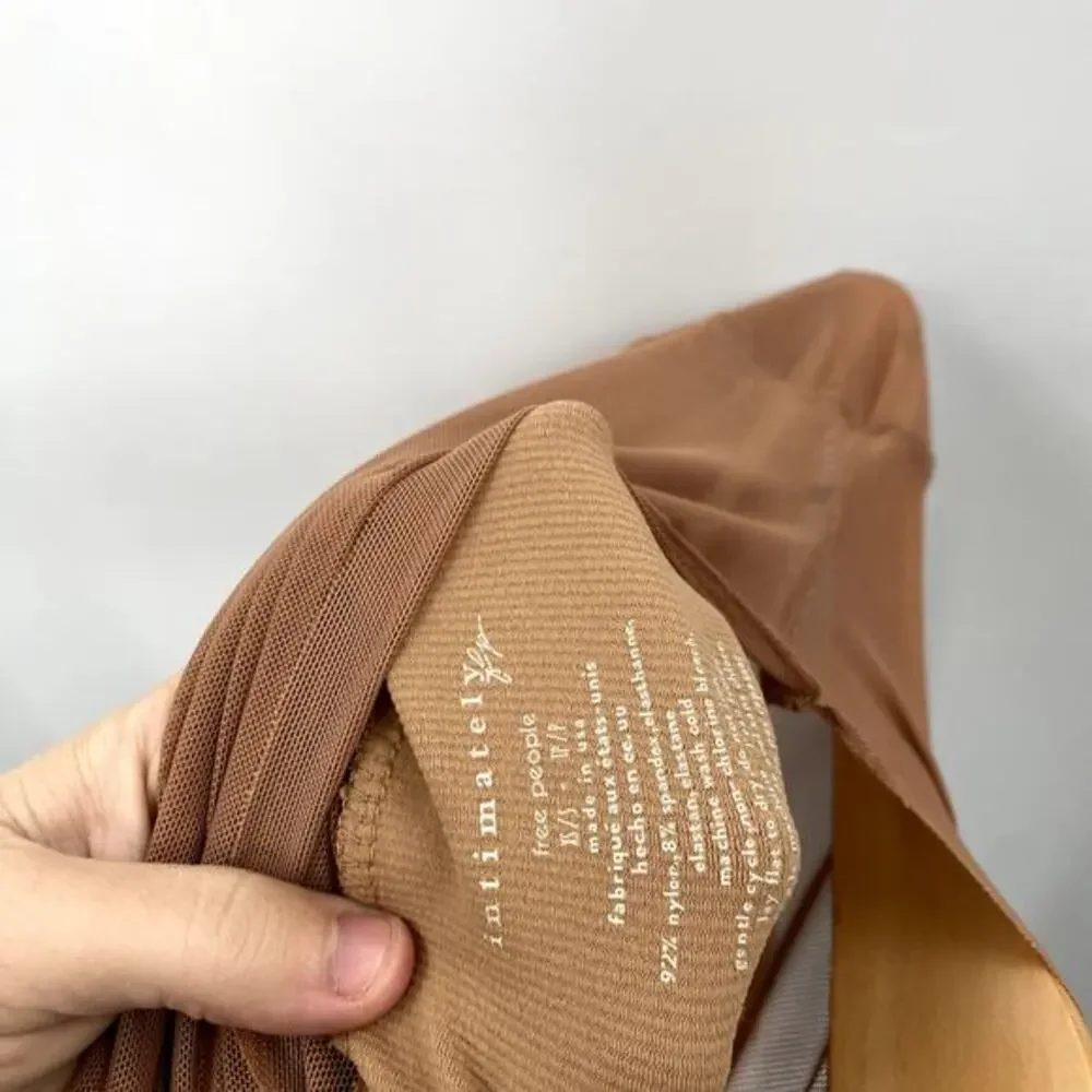 Free people‎ tan Mesh Sleeve Layering top